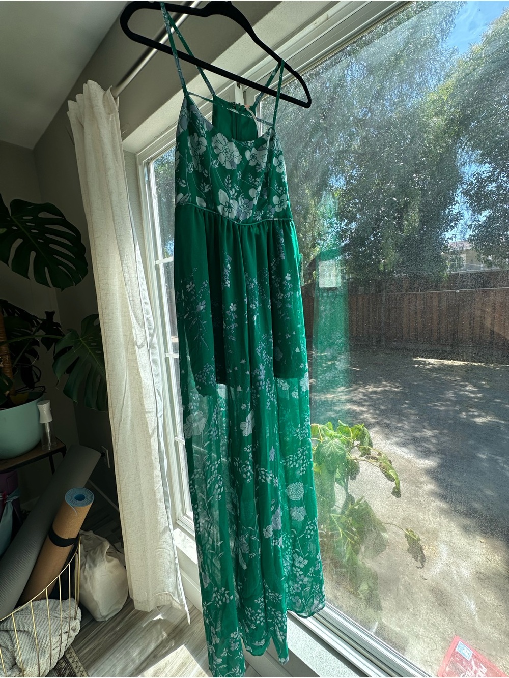Free People Green Floral Maxi Dress with Spaghetti Straps - Picture 3 of 6